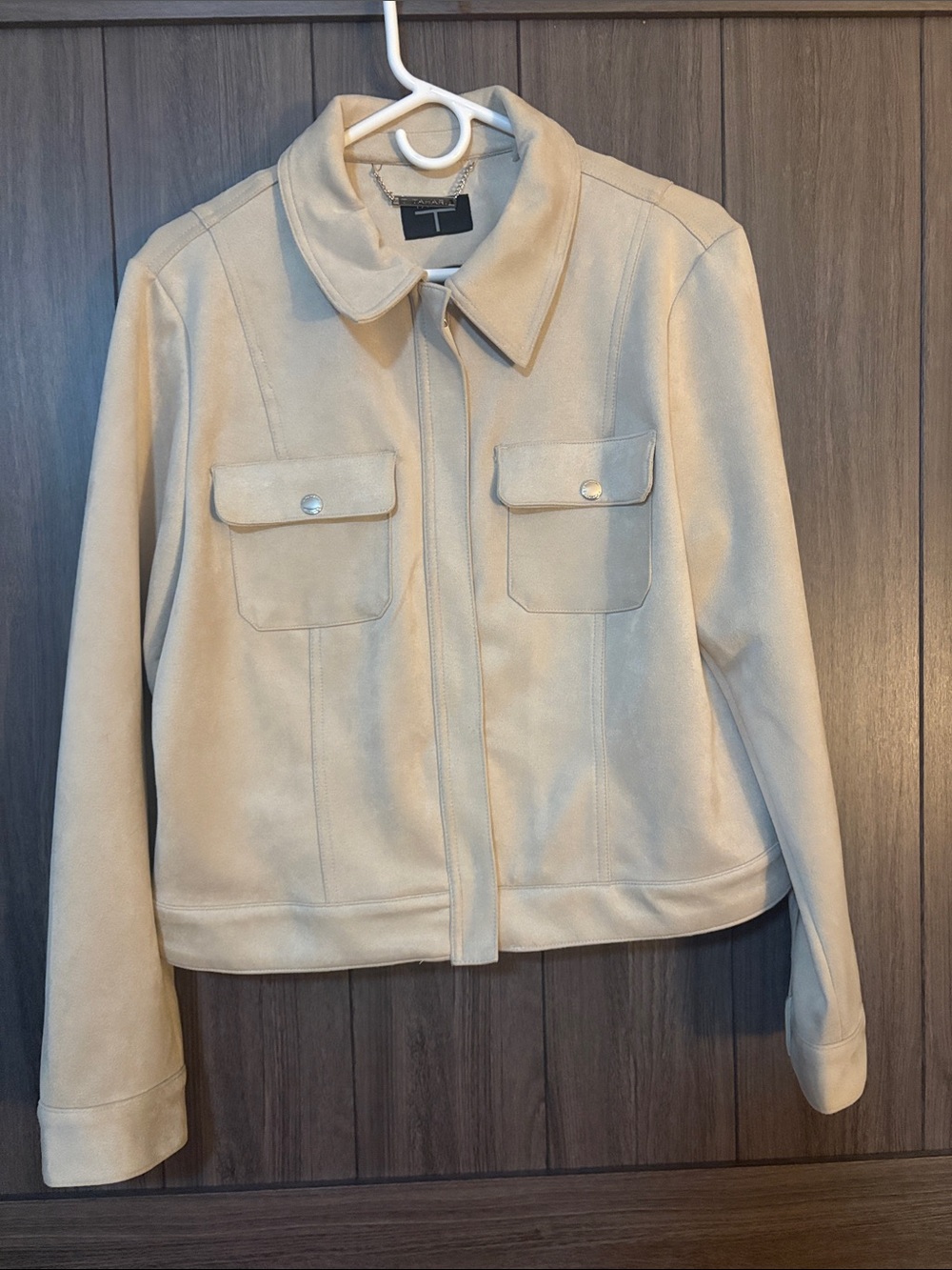 Tahari Beige Suede-Look Faux Leather Women's Jacket -  Size XL